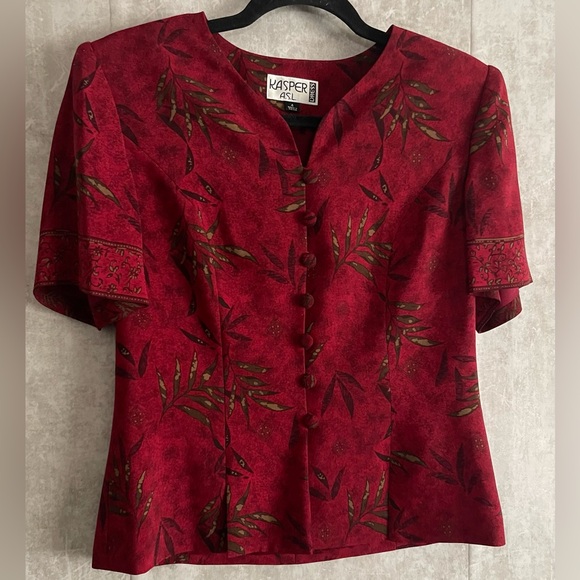 Kasper Burgandy 2 pc Tropical Design Blouse, Maxi Skirt Evening Dress Set Sz4 - Picture 2 of 14